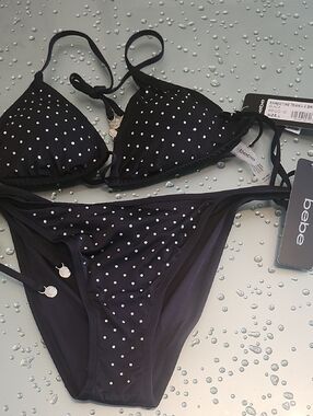 bebe Black Rhinestone Triangle Bikini